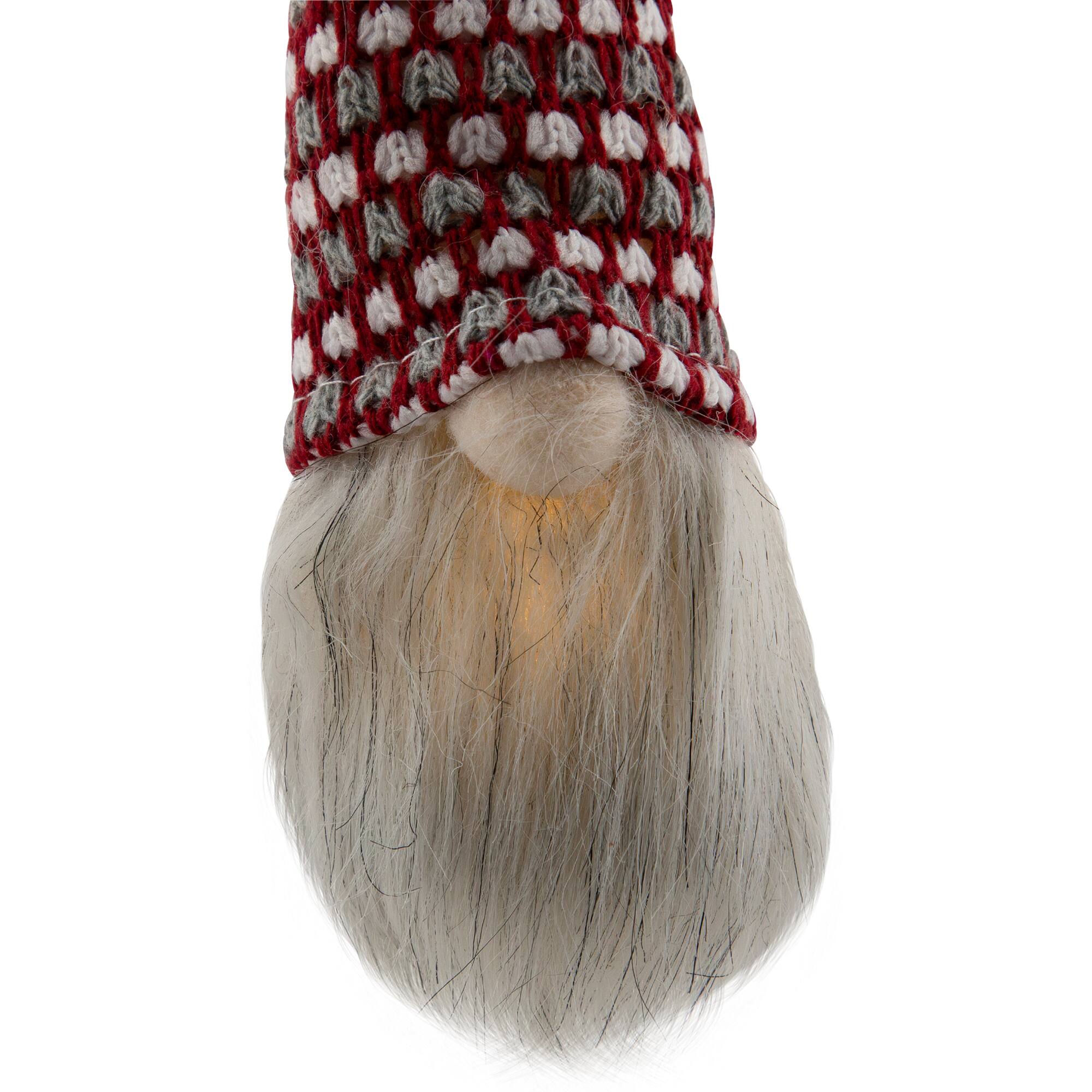 8" Red, White & Gray Knit Gnome Head LED Ornament